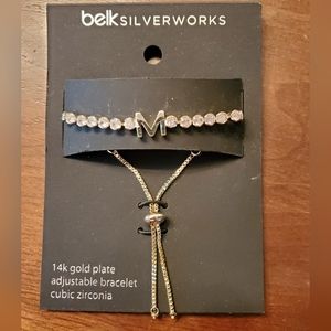Belk Silverworks 14k Gold Plated Cubic Zirconia Initial M Adjustable Bra…